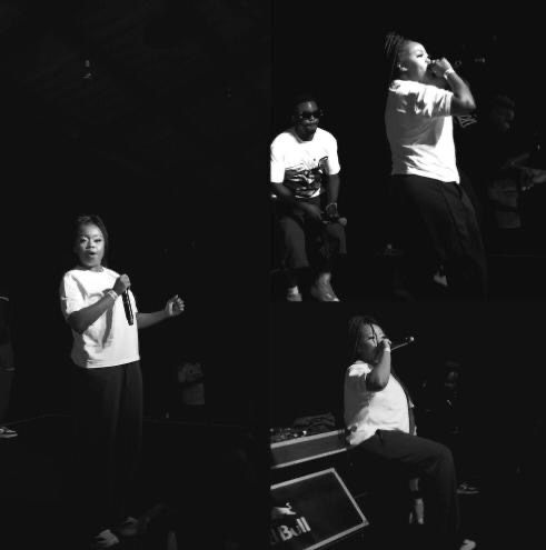 Black-and-white collage of vocalists performing under spotlights